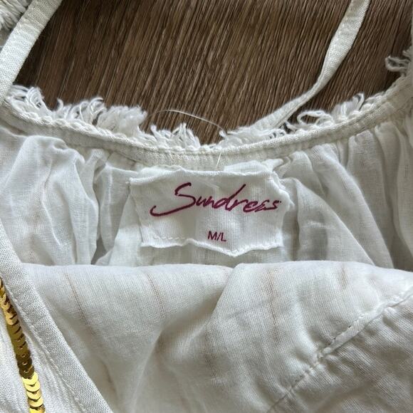 Sundress White & Gold Sequin Striped Mini Dress SZ M/L Plunge Lined - Picture 6 of 7